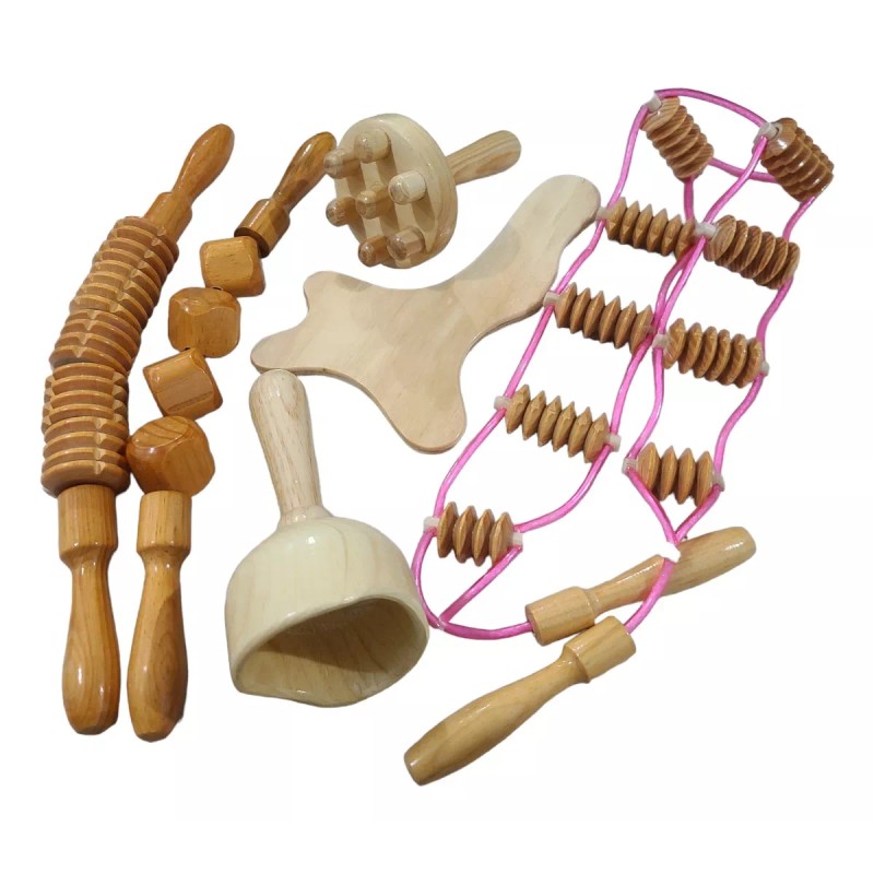 Singex Set 6 Piezas Maderoterapia Artesanal Cinturón Rodillo Tabla