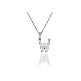 Hot Diamonds Round Diamond and Micro Letter W 925 Sterling Silver Pendant with 46 cm Curb Chain