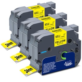 3 x XemaX Compatible Label Tape Replacement for Brother P-touch Tapes 24 mm TZe-651 TZe651 Brother 1 Inch Tape Cassette for Brother PT-2480 P700 H500 D600 E500 E550WVP P750W P300BT CUBE PLUS, Black on