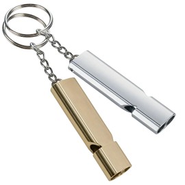 LEMLIN 2 Stück Trillerpfeife,Signalpfeife,Laut Notfallpfeife aus Metall mit Schlüsselanhänger,Hochwertige Edelstahl Pfeife für Outdoor,Survival,Camping,Sportunterricht (Gold und Silber)