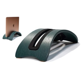 Vertical laptop stand for MacBook Pro, MacBook Air, works with MacBook M3, M2 and M1 and other laptops (wooden stand, green)