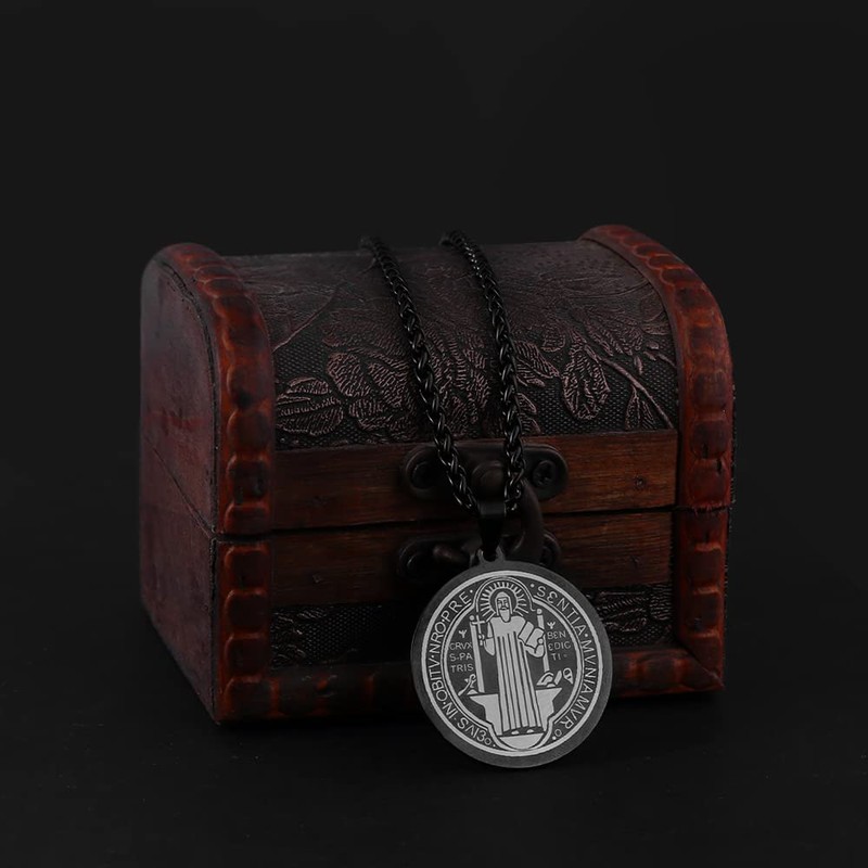 OEMOO Collar de medalla de San Benito, collar de acero