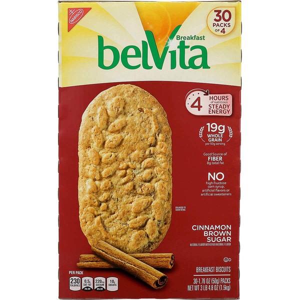 Belvita Cinnamon Brown Sugar Biscuits, 1.76 oz, 30Count, 4 Pack