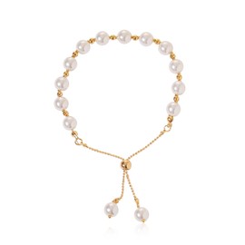 Just Follow Pearl Bracelet for Women Gold Adjustable Slider Bracelet Dainty Chain Bracelet Bride Bridesmaid Birthday Jewelry Gift for Women (White)