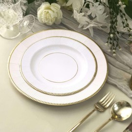 Elegant White/Gold Plastic Charger Paper Plates with Ruffled Rim - 13" (Pack of 18) - Perfect for Anniversary, Wedding, Thanksgiving Celebrations & More
