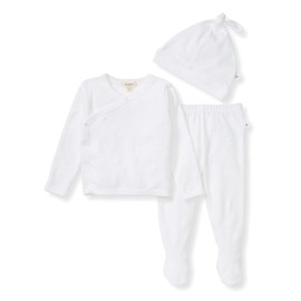 Burt's Bees Baby Unisex Baby Clothing Set, Take Me Home 3-Piece Outfit, Organic Cotton Top, Footed-Pant and Top Knot Hat
