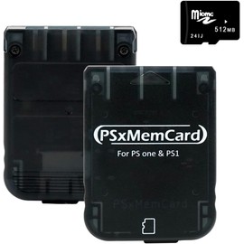 Kaico PSxMemCard PS1 Tarjeta de memoria con tarjeta micro SD de 512 MB - Tarjeta de memoria de juego de alta velocidad para consola PS1 y PS One, soporta actualización de firmware y ahorra datos del