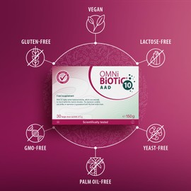 OMNi BiOTiC 10 AAD | 30 sachets (150 g) | 10 Bacterial strains | 10 Billion Bacteria per Daily dose | Powder | with Inulin | Vegan | Gluten-Free | Lactose-Free | Halal | for Daily use