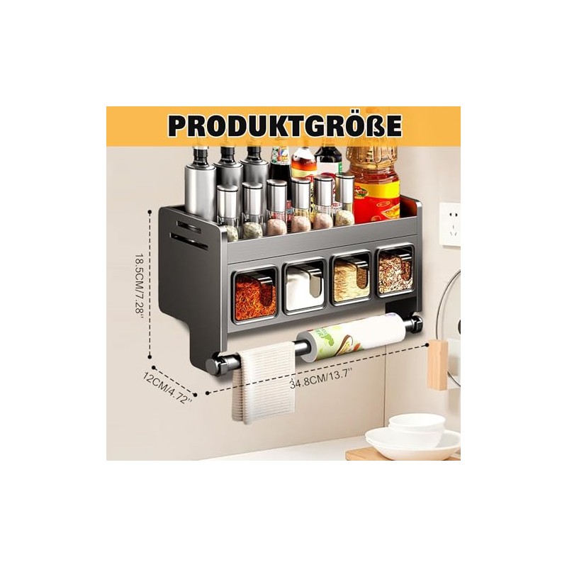 Spice Rack Wall with Spice Box & Kitchen Roll Holder,