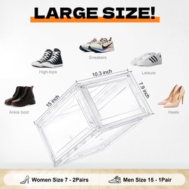 NYZE 6 Pack Acrylic Shoe Boxes, Clear Shoe Boxes Stackable, Shoe Storage Box Drop Front, Shoe Organizer Foldable Shoe Rack with Magnetic Door, Shoe Display Fits US Size 15