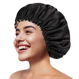 Zenssia Silky Satin Bonnet for Sleeping, Hair Bonnet for Women and Men, Adjustable Sleep Bonnet for Curly Hair, Black, Medium