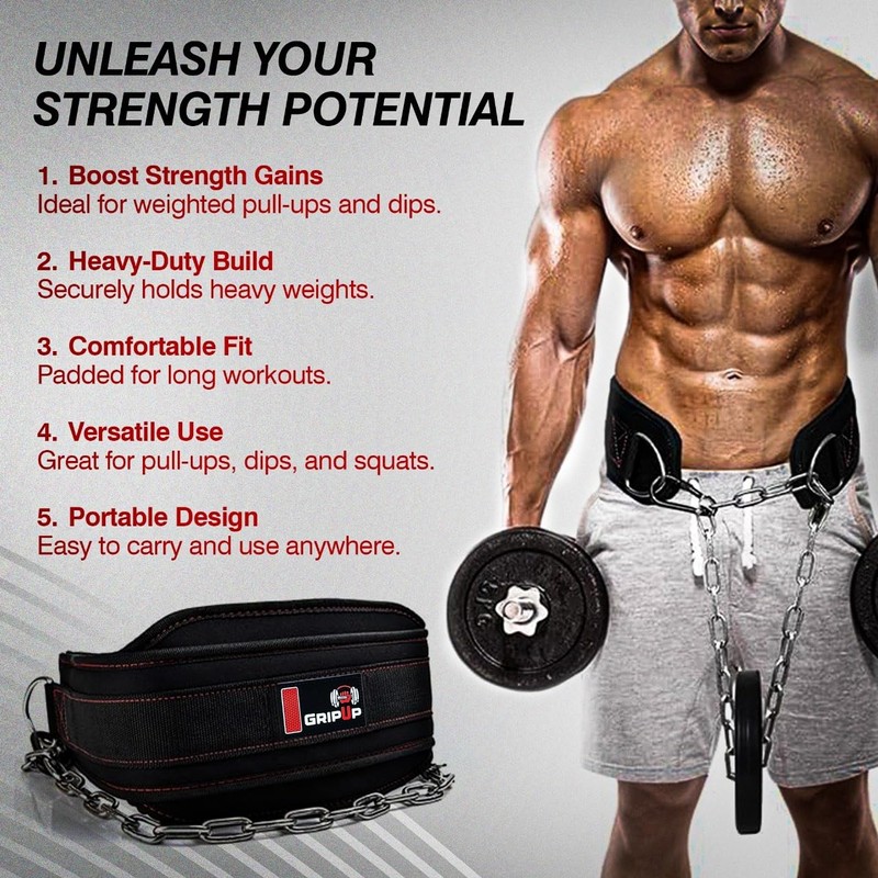 GripUp Dip Belt for Weight Lifting Dipping, Gym Belt 36''