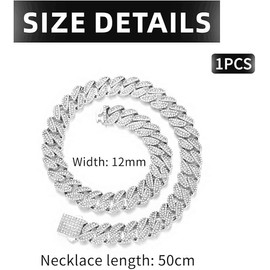 MIRKUZI Chains for Men Cuban Link Chain Iced Out Chain Necklace Hip Hop Rapper Men's Jewellery Gift for Him 50 cm (12 mm) Silver