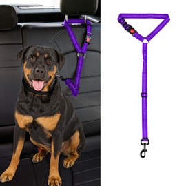 Dog Cat Safety Seat Belt Strap Car Headrest Restraint Adjustable Nylon Fabric Dog Restraints Vehicle Seatbelts Harness (Purple Elastic Bungee)