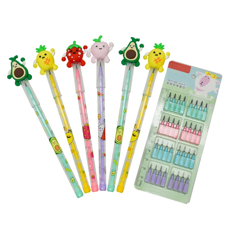 Lopenle 24 Pieces Adorable Stacking Pencils Fruit Pencils Novelty Multi