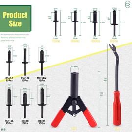 Keadic 92 Pcs 6 Sizes Plastic Rivet Assortment Kit with Poly Rivet Gun and Free Rivet Puller Remover for Automotive and More