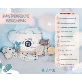 Baby Gift Set, Newborn Gift, Baby Gift Girl and Boy - with Cuddly Toy, Rattle, Dummy Holder, Blanket and Bib