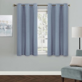 MYSKY HOME Blue Curtains for Boys Room Blackout Curtain for Bedroom Kitchen Windows, Grommet Top Room Darkening Curtains, Thermal Insulated Curtain Short, 1 Curtain Panel, 42 x 45 Inch, Dusty Blue