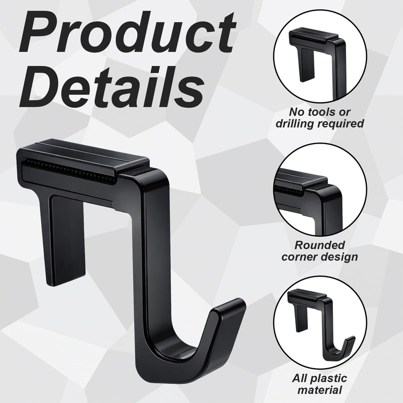 Otoolling 4 Pcs Black Adjustable Cubicle Hooks for 1.8-3.5 in