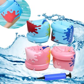 PVC Arm Floaties Inflatable Swim Arm Bands Floater Sleeves Swimming Rings Tube Armlets for Youth and Adults with Drink Holder (4 Pack Multicolor)