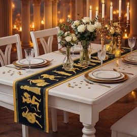HunnmingRe 1 Pcs Greek Mythology Party Table Runner 70 x 13 Inch Linen Ancient Greece Table Decor Greek Gods Theme Party Supplies Classical Centerpiece for Wedding History Birthday (Black, Gold)