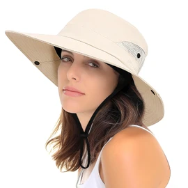 Ausein Sombrero para Sol Mujer y Hombre, Sombreros de Sol ala Ancha FPS/UPF50+, Visera Wide Brim con Protección UV, Gorro Bucket al Aire Libre con Agujero de Cola Caballo, Sun Hat para Playa y Pesca