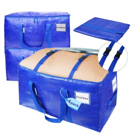 CHOICENOW Extra Large Moving Bags for Clothes,Heavy-Duty Storage Tote with Zippers and Handles(24Gallon),for College Dorms and Space Saving Moving Storage (Blue, 4 Pack)