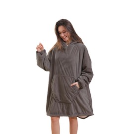 Oversize Wearable Blanket Hood Pocket And Sleeves Warm Comfortable Plush Wearable Blanket Adult Hooded Blanket One Size Fit All Deep Gray