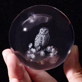 Sahoottie 60mm 3D Owl Gifts for Women Owl Crystal Ball Paperweight Owl Ornaments Glass Ball