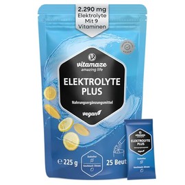 Electrolyte Powder High Dose 2290 mg 25 Bags with Magnesium Potassium Calcium + 8 B Vitamins Natural Lemon Flavour Vegan for Sports and Ketogenic Nutrition