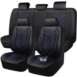 CAR PASS 3D Foam Faux Leather Car Seat Covers Full Set, Waterproof Leather Seat Cover for Cars, Luxury Universal Fit for SUV Truck Sedan Automotive, Armrest Airbag Compatible Anti-Slip, Black and Blue