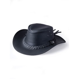 Lakeland Leather Outback Cowboy Hat in Water Resistant Leather - Men/Women/Unisex, in Black (Small)