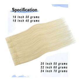 Aison Tape in Brazilian Human Hair Extensions Remy Human Hair Glue in Hair Extensions Balayage Seamless Silky Straight Skin Weft 100% Natural Hair(22Inch #60 Platinum Blonde 20pcs 60g)