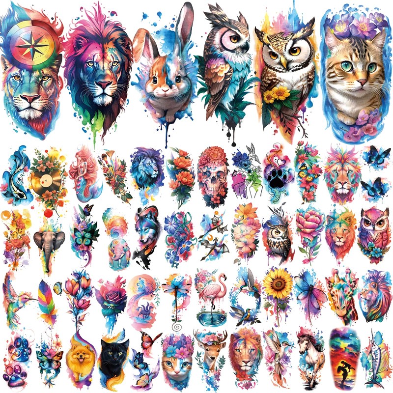 77 Sheets Temporary Tattoo, 17 Sheets Half Arm Flower Lion