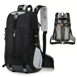 Long Keeper 40L Hiking Backpack with Rain Cover Waterproof Lightweight Camping Backpack for Men Women Rucksack for Trekking Travel Cycling Climbing Outdoor (Black)