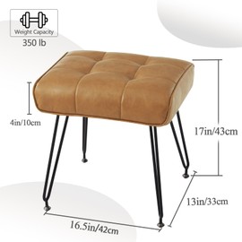 EBENCHICO PU Leather Vanity Stools, Vanity Stool Chairs for Makeup Faux Leather Foot Stools Ottoman with Metal Leg Make up Chairs for Vanity Small Bench Seat for Living Room Bedroom (Yellowish Brown)