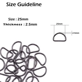 Trimming Shop Non Welded Metal D Ring Fasteners Durable Buckles for Handbag, Backpack, Webbing Strap, Purse, Dog Collars, Belts, DIY Accessories, 25mm, Gunmetal, 10pcs