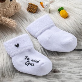 RF&CM Pregnancy announcement, baby socks, white, you will be grandma, grandpa, uncle, aunt, sock edge with heart, Grandpa