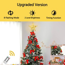 Raxurt Christmas Tree Topper, 40 LED 11 Inches USB Lighted Star Tree Topper with Remote Control Decorations for Indoor Home Decor, Gold/Large