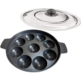 Sahishnu Online & Marketing 9 Cavity Induction Base Appam Pan with Steel Lid, Appam Maker, 9 Pits Appam Maker With Steel Lid