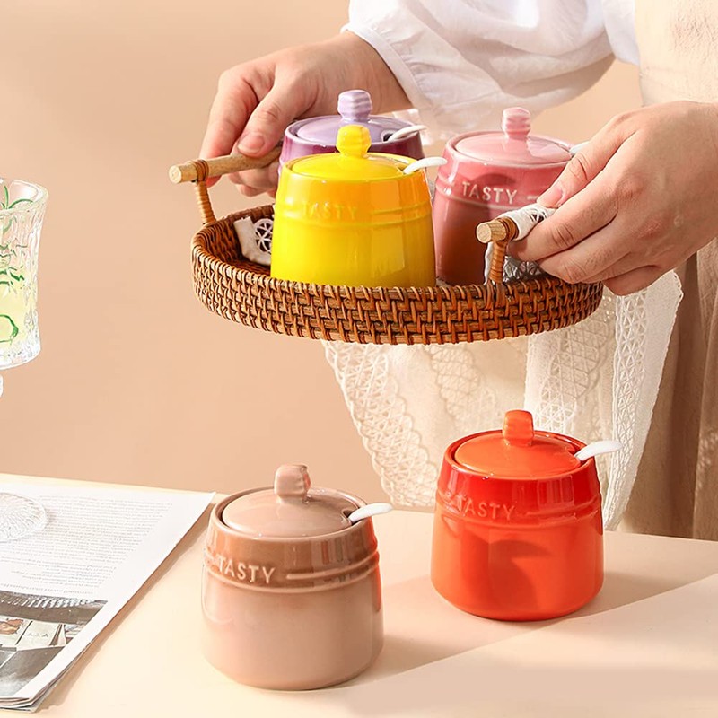 RockTrend Colourful Ceramic Spice Jar Seasoning Box Condiment Pot Sugar