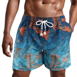 Danfiki Mens Swim Shorts Swimming Trunks Quick Dry Beach Shorts Surfing Shorts with Mesh Lining Gradient Color