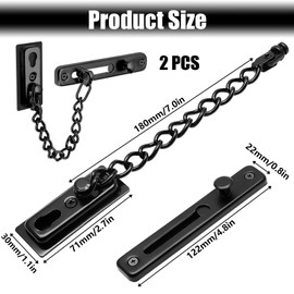 Security Door Latch Lock, 2 Pcs Door Lock Latch Chain, Front Door Chain Lock for Bedroom, Inside Door, Home, Hotel (Black)