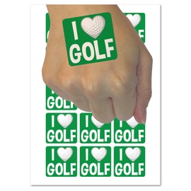I Love Golf Heart Shaped Ball Sports Temporary Tattoo Water Resistant Fake Body Art Set Collection - 15 2" Tattoos (1 Sheet)