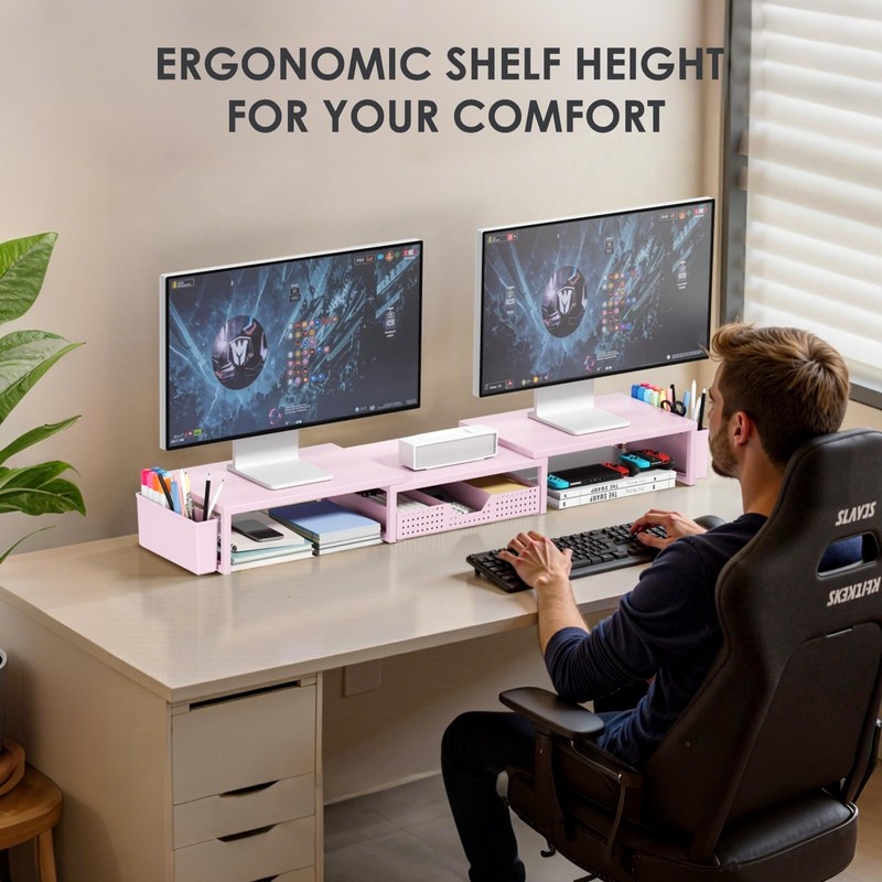 OPNICE Desk Organizers and Accessories, Dual Monitor Stand Riser with