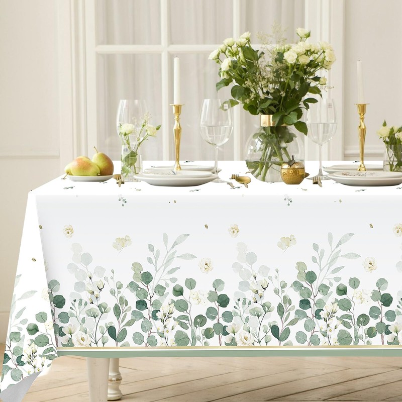 Lianxuia 3Pcs Sage Green Tablecloth, 54 x 108 Inch Eucalyptus