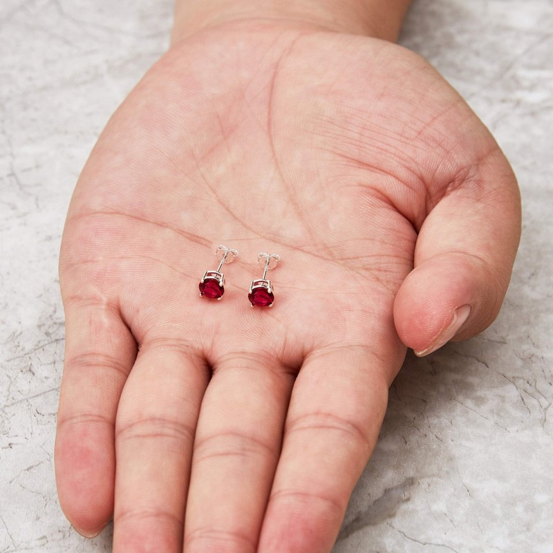 Philip Jones Sterling Silver July (Ruby) Birthstone Earrings Created with