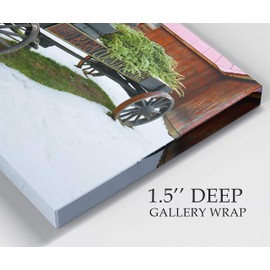 Renditions Gallery Vintage Canvas Prints for Home Decor Old Wooden Cart Christmas on the Farm Wall Hanging Picture & Prints for Bedroom Dining Living Room Office Home Kitchen Decor - 18"X27" LT18