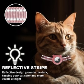 BXPAW Airtag Cat Collar,Reflective Cat Tracker Collar with Air Tag Holder and Safety Elastic Band,Breakaway GPS Collars for Girl Boy Cats,Kittens and Puppies (Pink, Extra Small)