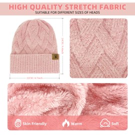 INSISMY Womens hat scarf and Touch screen gloves set ladies Women Winter scarf Warm Fleece Lined Beanie Skull Caps for Men Women Pink